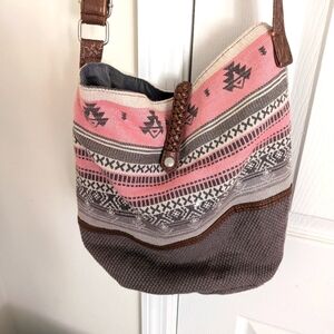 Aeropostale BOHO Crossbody Bag Woven Fabric Leather Trim